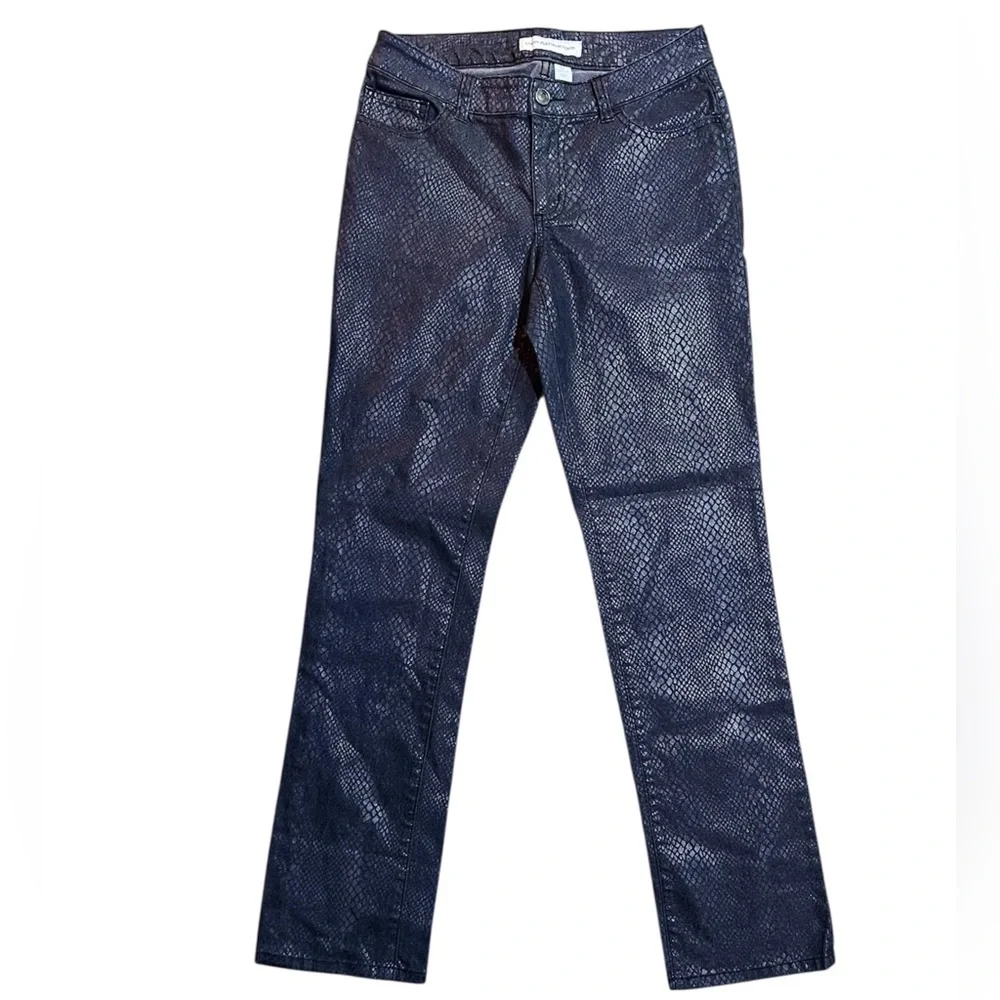Chicos Platinum Denim Blue Snakeskin Print Jeans - Picture 1 of 6
